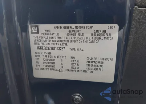 2008 GMC Acadia Slt-2 from USA, damaged, VIN 1GKER33728J143287